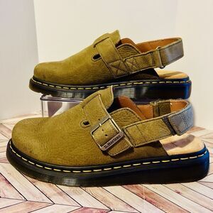 Dr Martens Jorge II Tumbled Nubuck Muted Olive Leather M 10 W 11 Slingback Mules